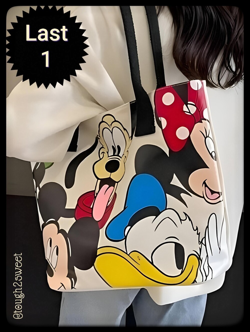 🆕️FIRM❣️LAST 1❣️DISNEYS PLUTO & FRIENDS LARGE CREAM ZIPPERED CANVAS TOTE BAG